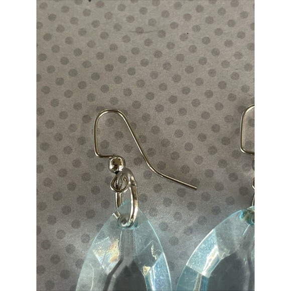 Aqua Blue Teardrop Crystal Dangle Earrings Hook Earrings Lightweight - Picture 4 of 4